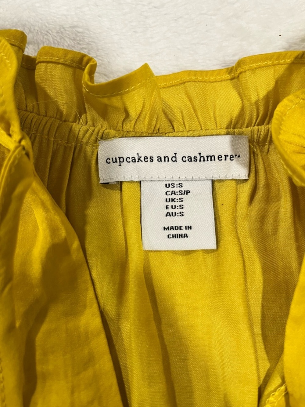 Cupcakes and Cashmere Mustard Yellow Ruffle Neck Blouse - Size S - Picture 3 of 6